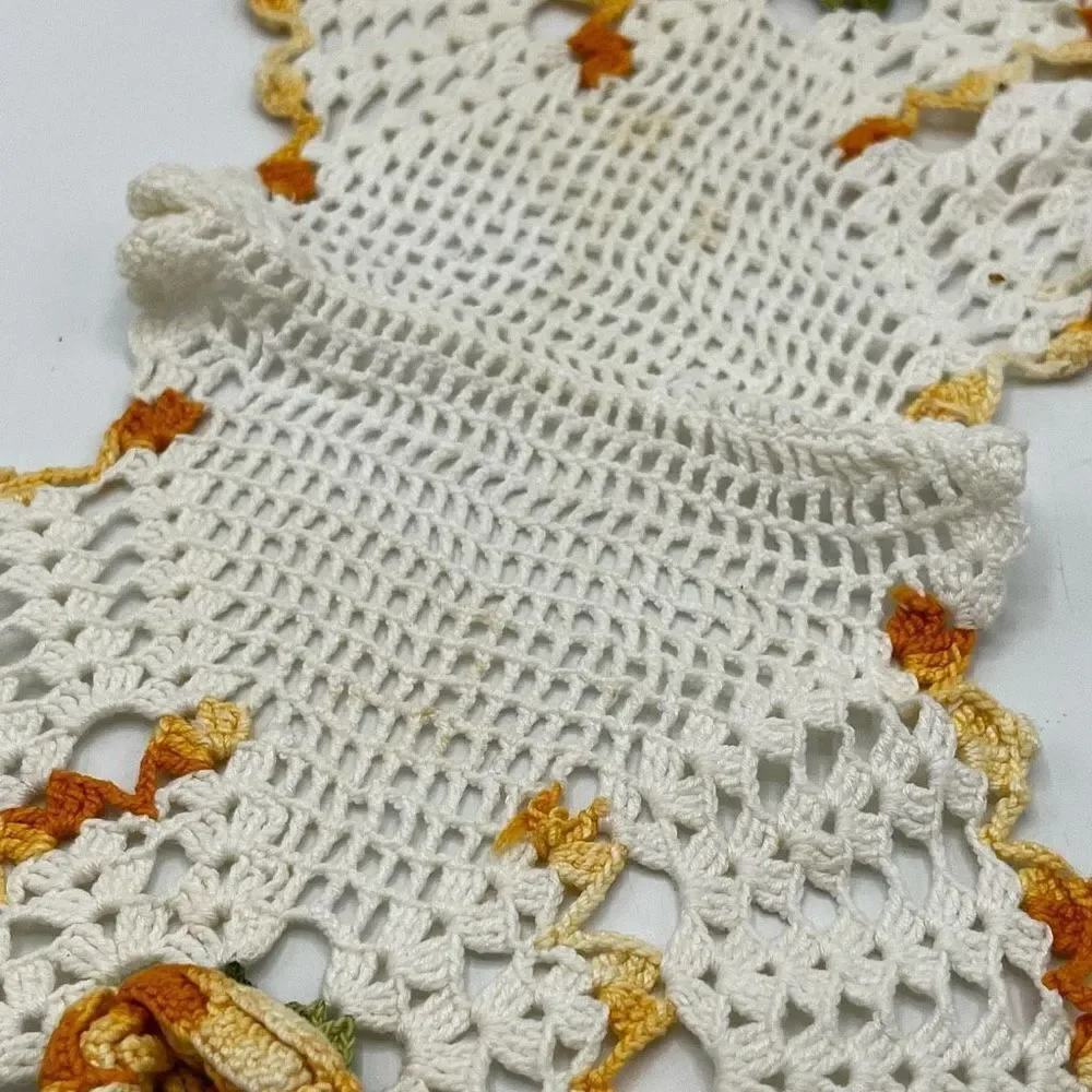 Vintage Set Of Doilies Yellow Trim Flower Centers Three